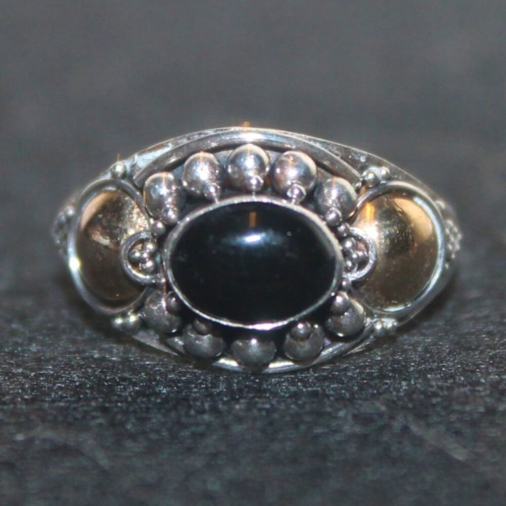 14K Gold over 925 Onyx Center Stone Unique Statement Ring